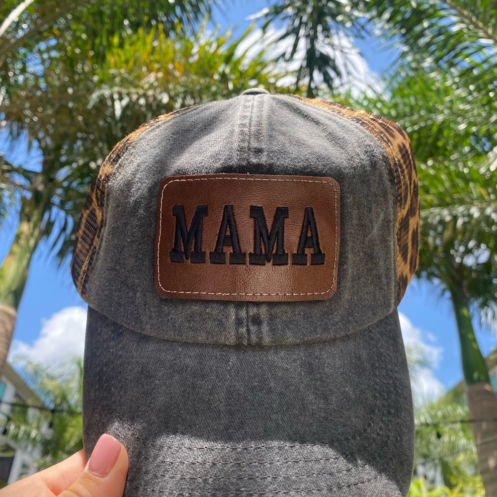 Gray and Leopard Print 'MAMA' Cap